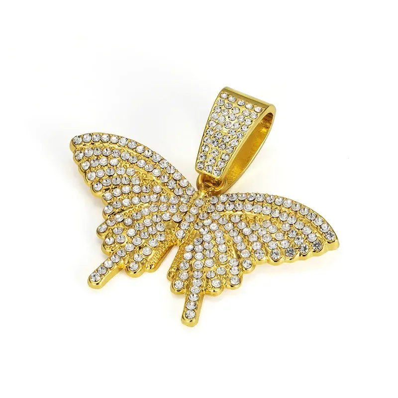 Iced Out Butterfly Alloy Hip Hop Pendant with Large Bail
