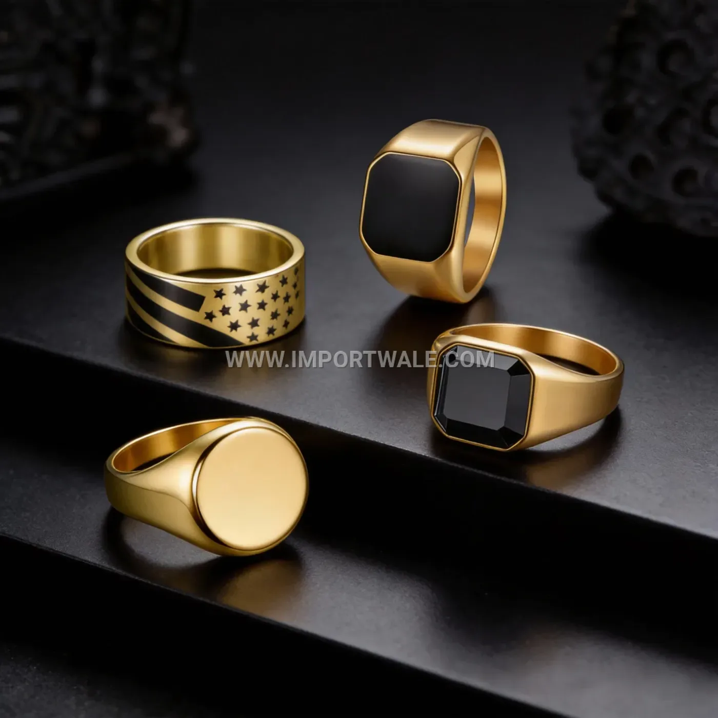Two-Tone Stainless Steel Band Ring with Solitaire Accent