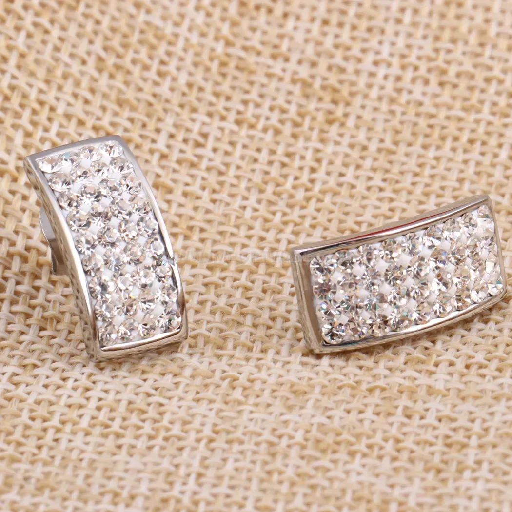Premium Sparkling Four-Row Rhinestone Rectangular Stainless Steel Stud Earrings