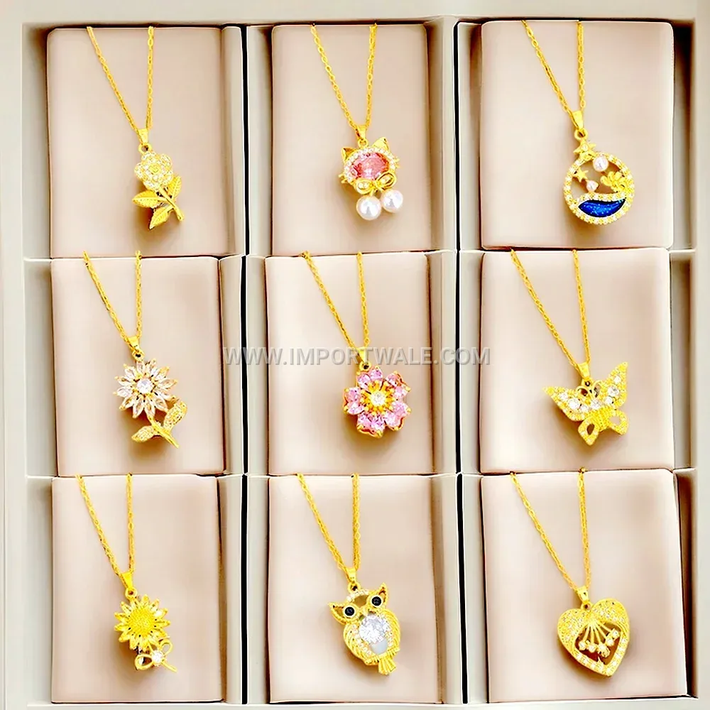 18K Gold Plated Stainless Steel Zircon Pearl Pendant Necklace
