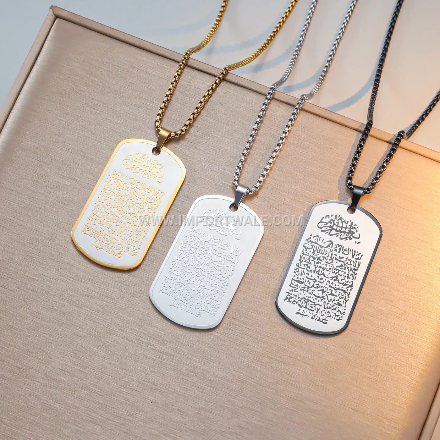 Stainless Steel Heart Allah Calligraphy Pendant Gold Plated Necklace