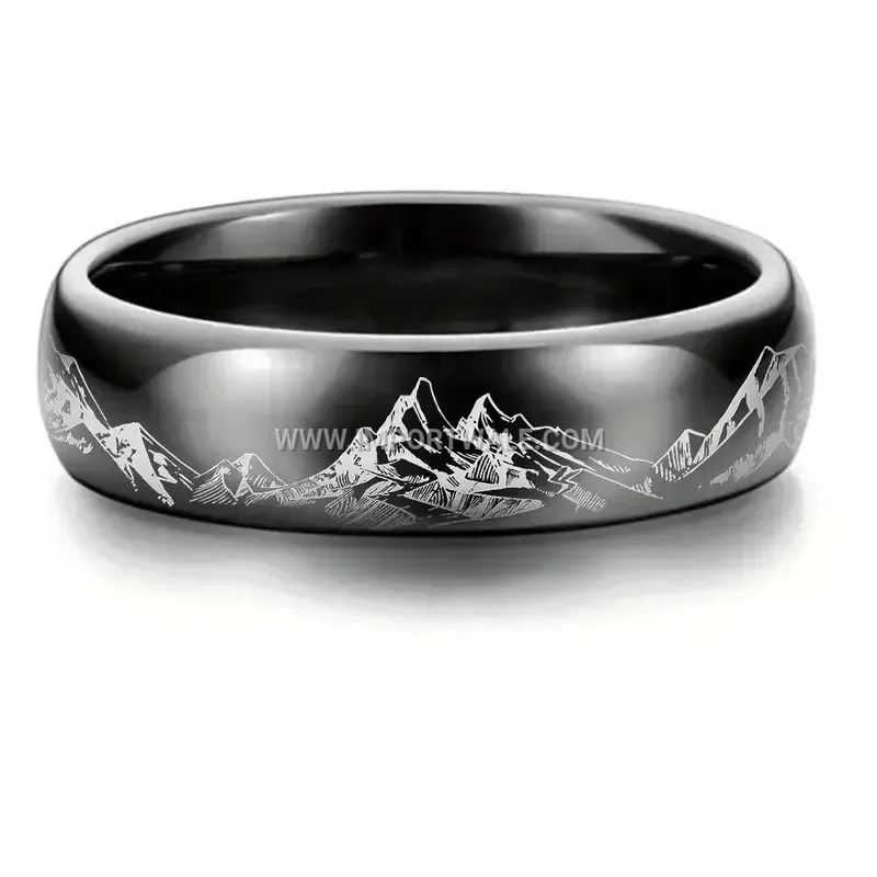 Laser Engraved Mountain Peak Stainless Steel Band Ring