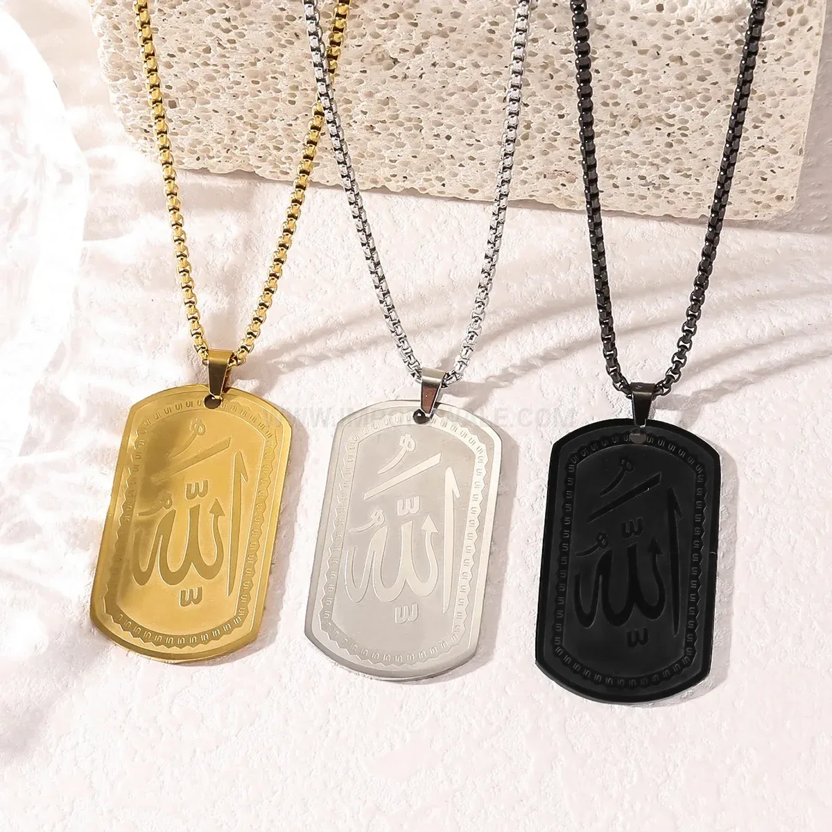 Fashion Stainless Steel Dog Tag Ayatul Kursi Engraved Pendant Necklace