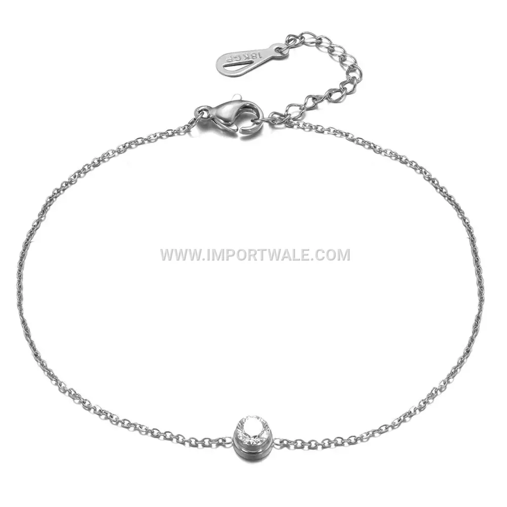 Solitaire Zirconia Stainless Steel Chain Bracelet