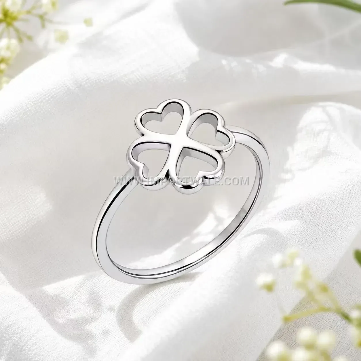 Laser Cut Four Leaf Clover Stainless Steel Statement Ring
