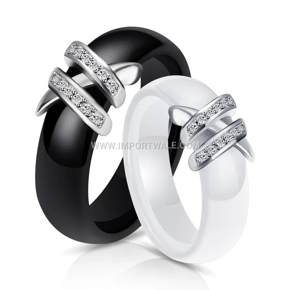 Double X Motif Ceramic Stainless Steel Ring