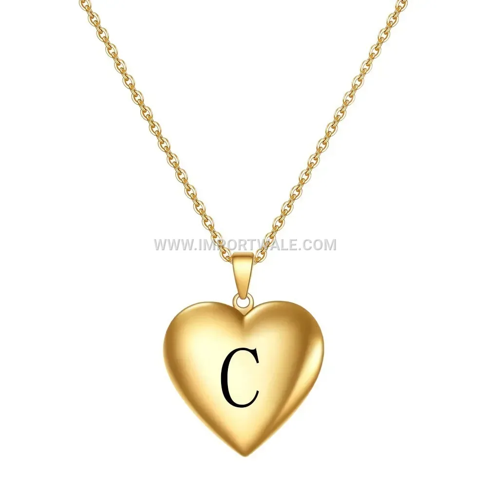 Engraved Initial Heart Locket Photo Pendant Stainless Steel Necklace