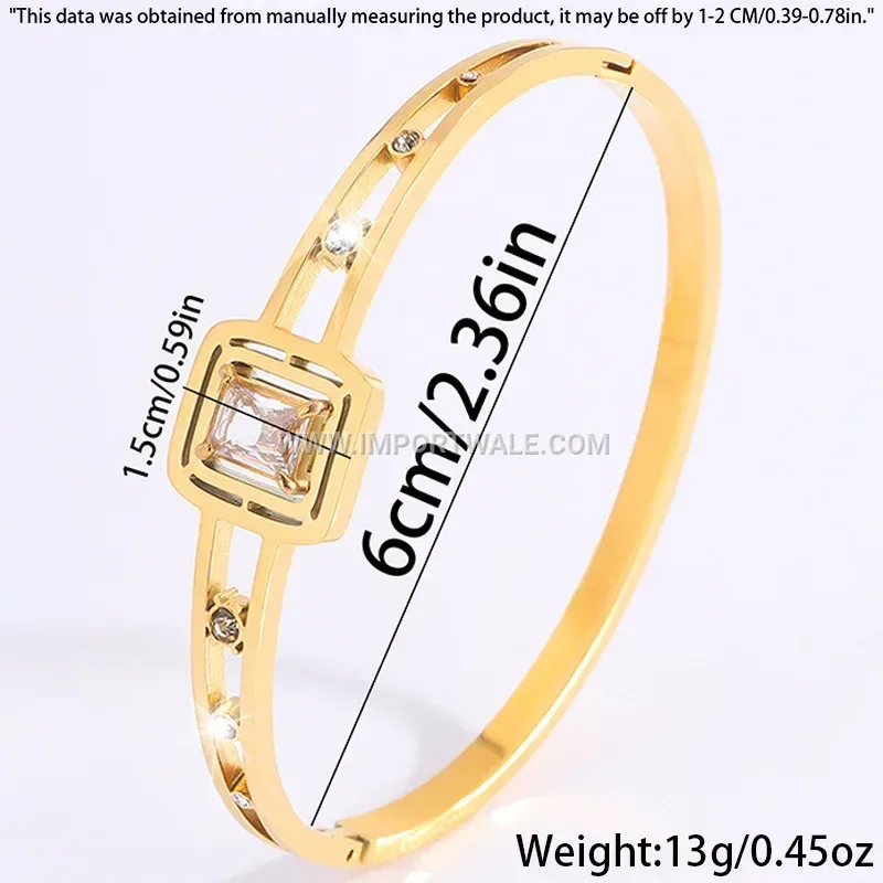 Gold Plated Titanium Steel Square Stone Bangle