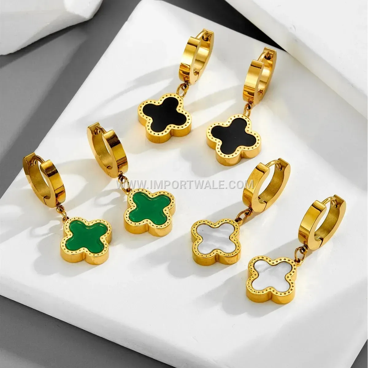 Crystal Accent Stainless Steel Clover Stud Earrings