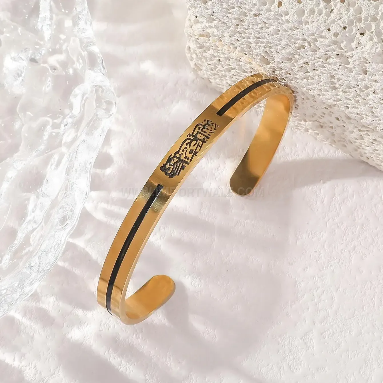 Stainless Steel Arabic Map Calligraphy Open Cuff Bracelet