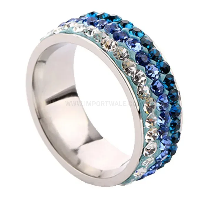 Triple Row Blue Crystal Stainless Steel Band
