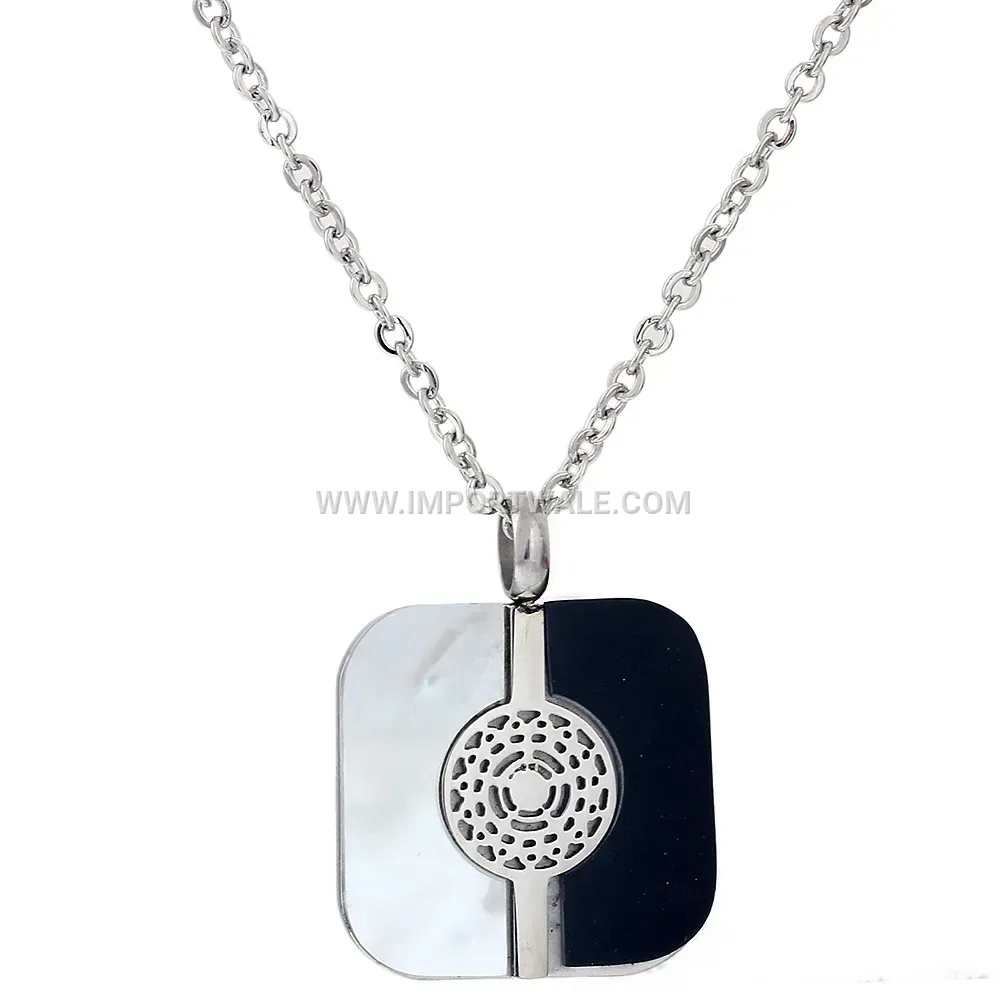 Geometric Yin Yang Black and White Stainless Steel Pendant Necklace