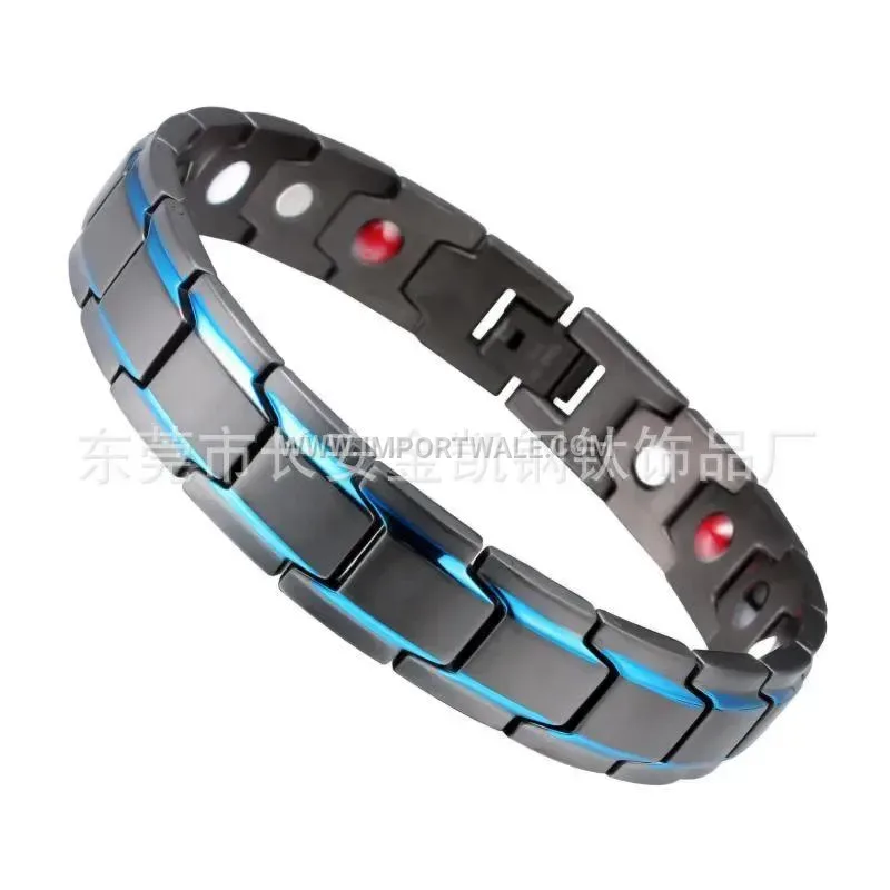 Men Two-Tone Black and Blue Magnetic Steel Bracelet