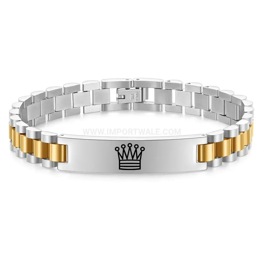 Laser Engraved Crown Stainless Steel Mesh Link Bracelet