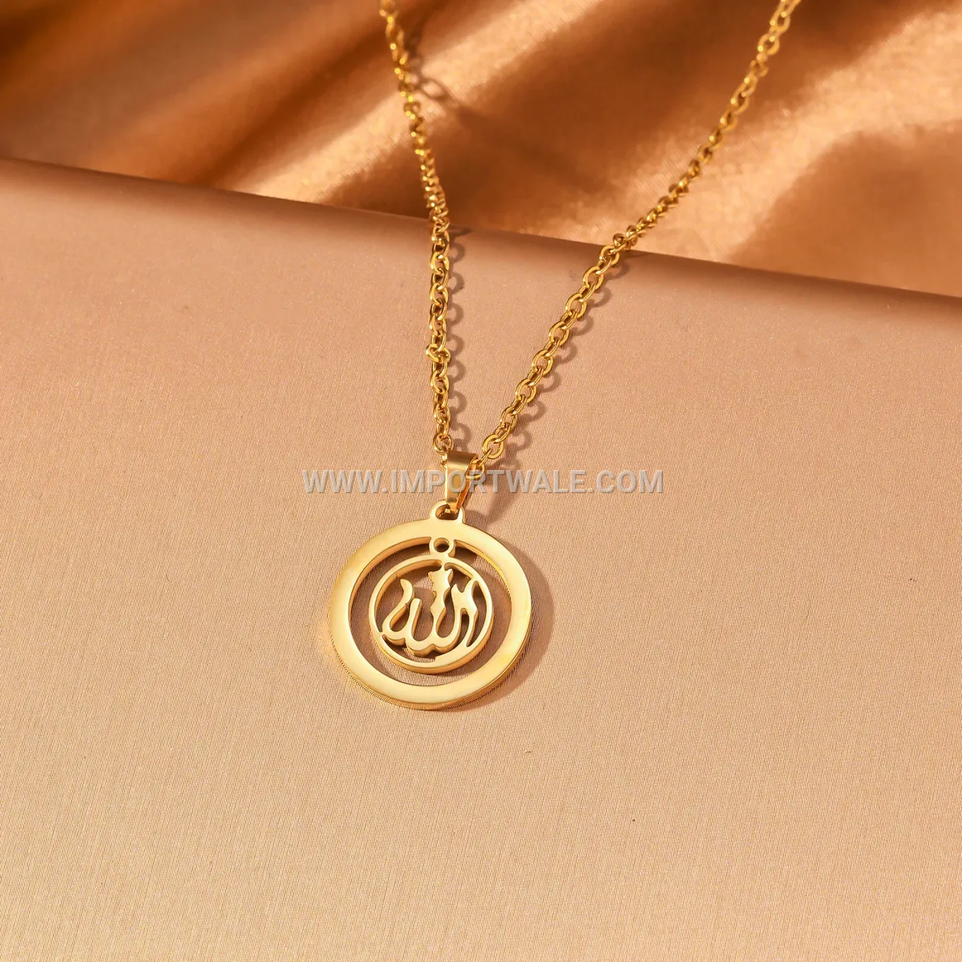 Stainless Steel Allah Calligraphy Pendant Link Chain Necklace
