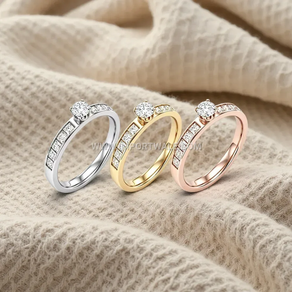 Micro Pave Zircon Geometric Stainless Steel Engagement Ring