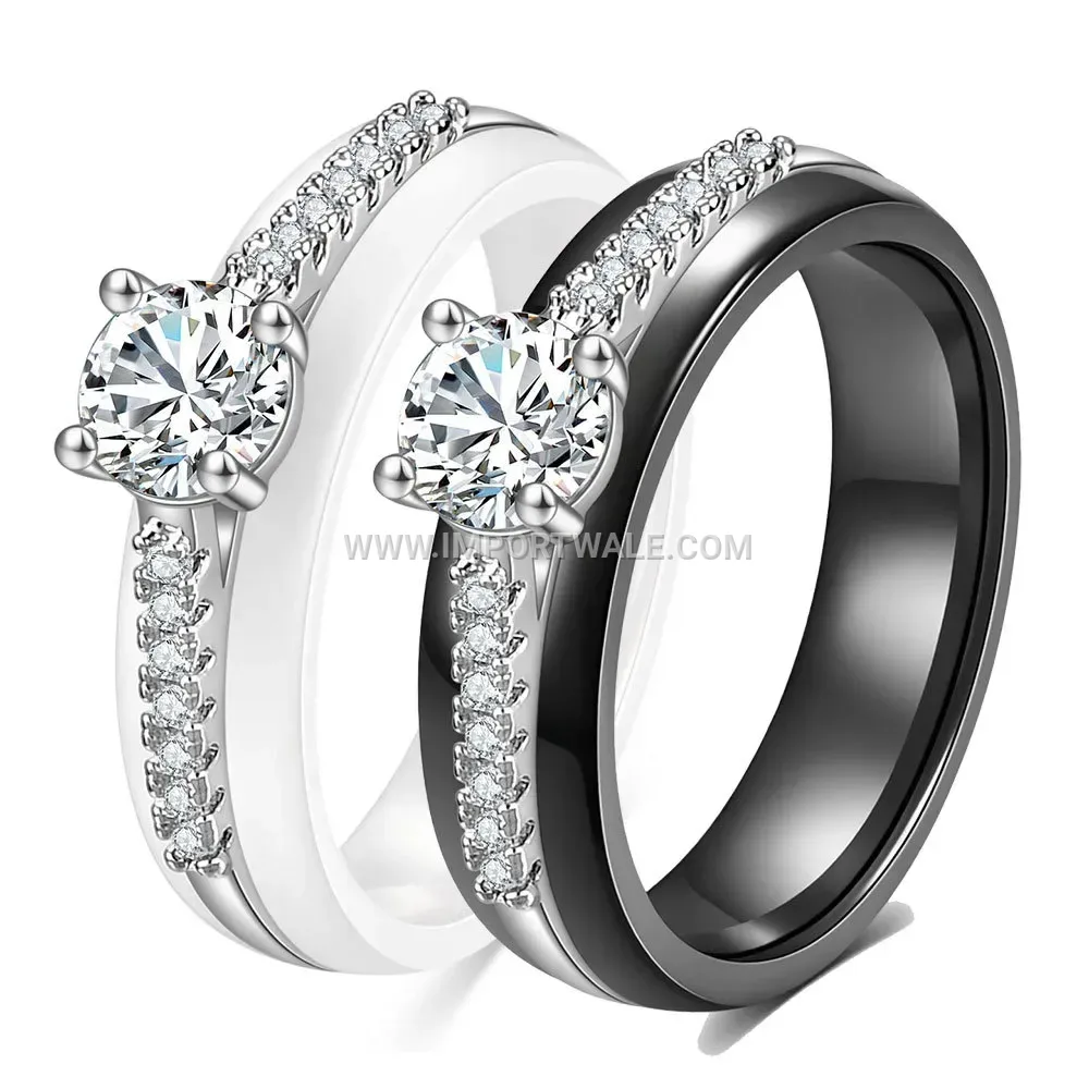 Zircon Inlaid Sleek Ceramic Fashion Ring