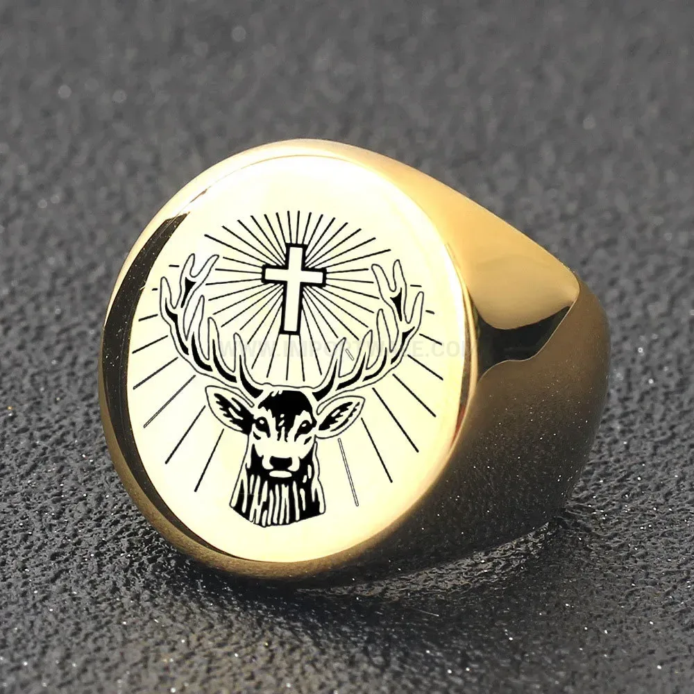 Modern Laser Engraved Retro Stainless Steel Circular Signet Ring