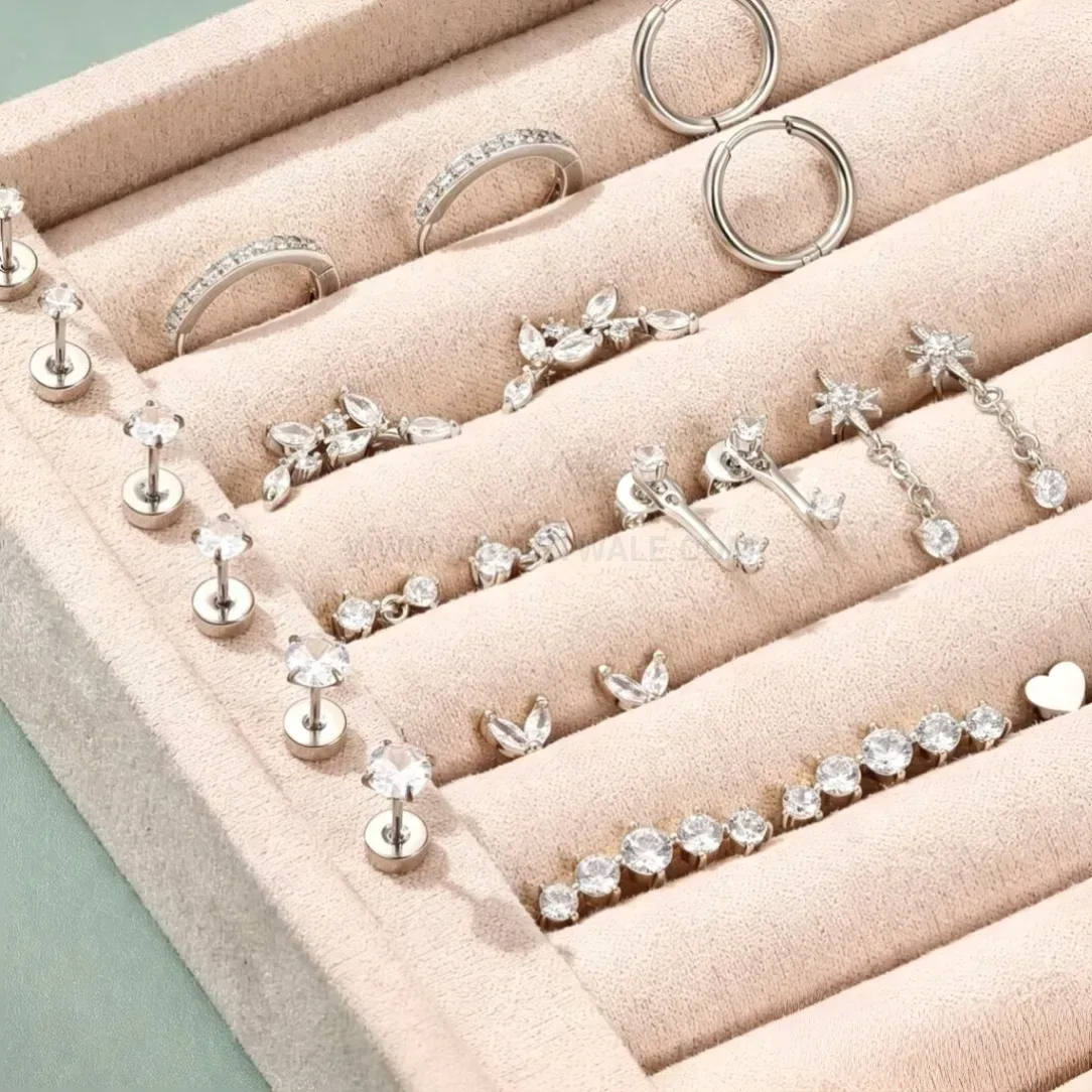 Delicate Stainless Steel Star Butterfly Rhinestone Dangle Cartilage Piercing Set