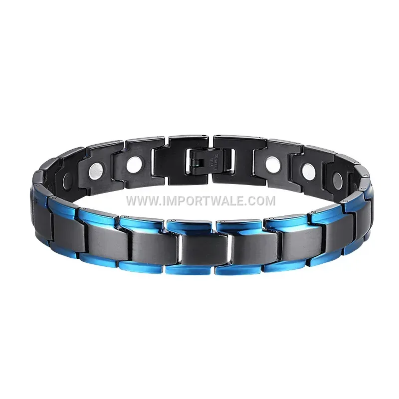 Black and Blue Two-Tone Titanium Steel Magnetic Link Bracelet