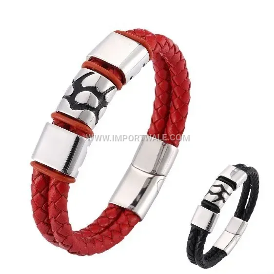 Triple Layer Bamboo Motif Stainless Steel Open Cuff Bracelet