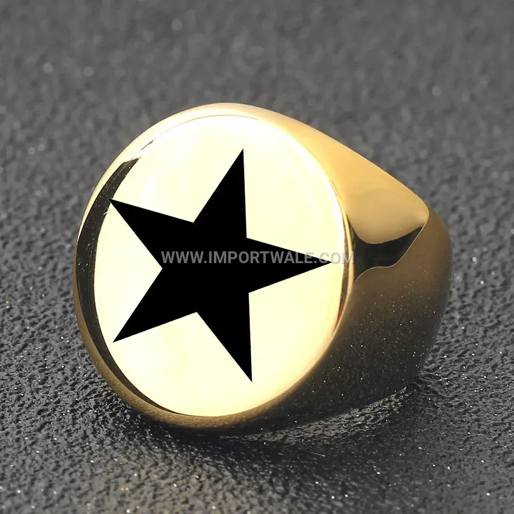 Laser Engraved Five-Point Star Stainless Steel Signet Ring