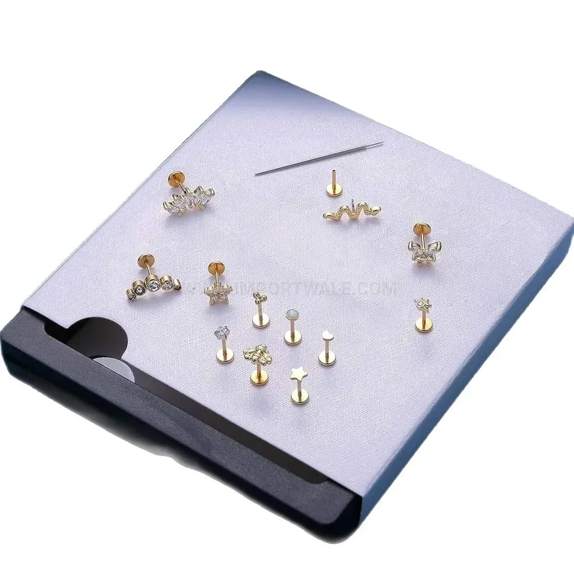 Trendy Rhinestone Stainless Steel Piercing Stud Set