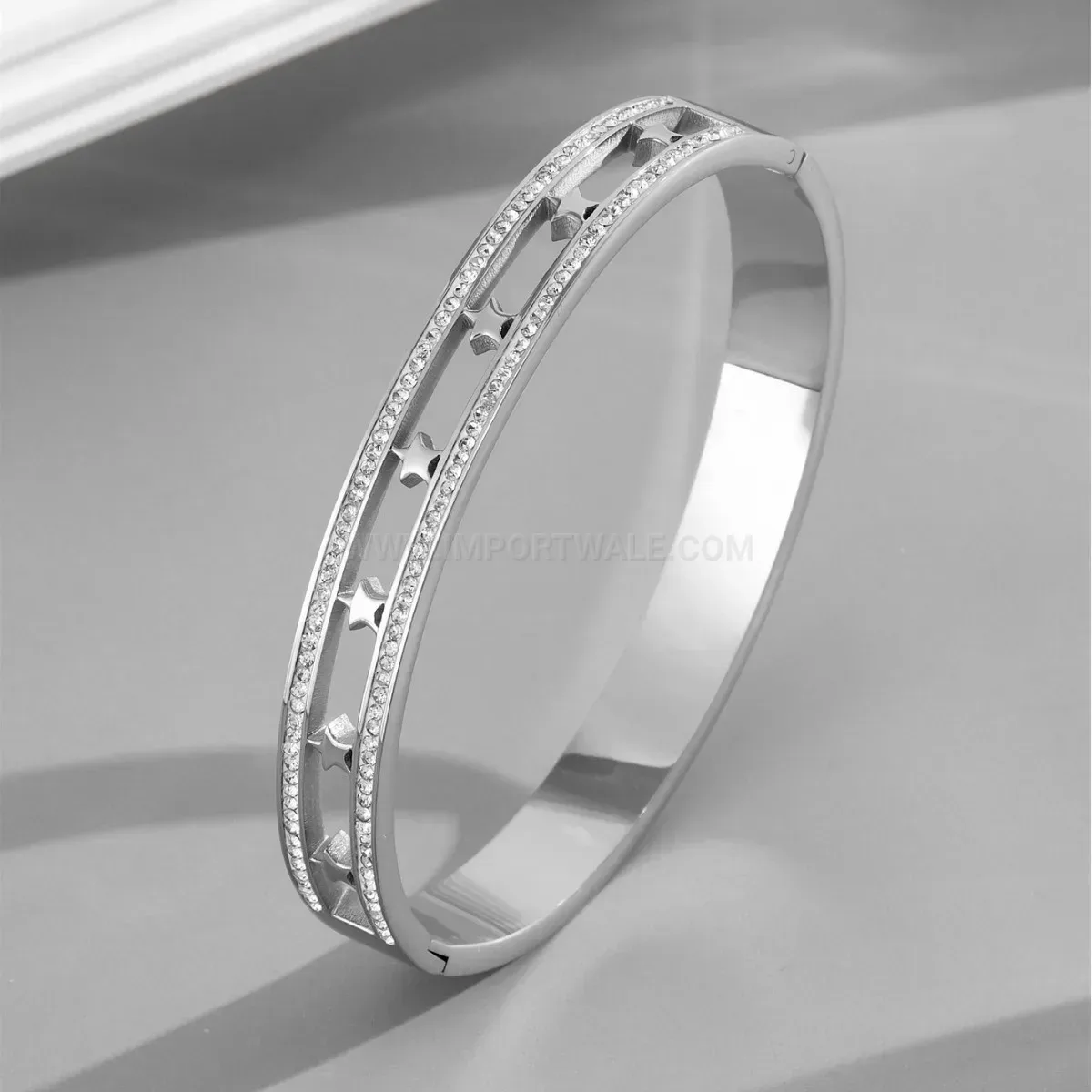 Hollow Star Titanium Steel Bangle with Rhinestones