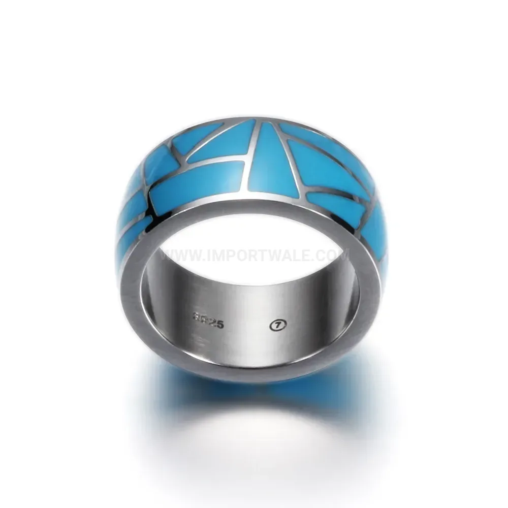 Elegant Minimalist Blue Epoxy Inlay Stainless Steel Band Ring