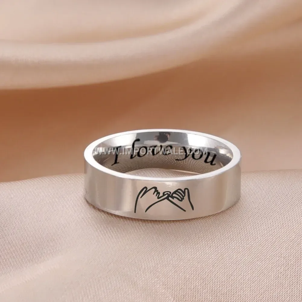 Stainless Steel Hand-in-Hand Couple Motif Band Ring