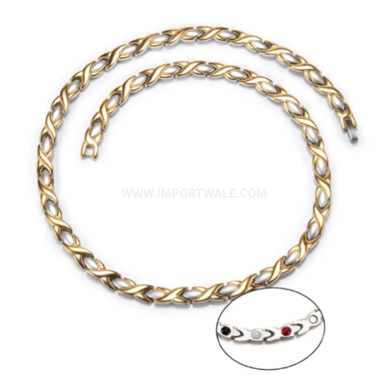 Chic Two Tone Gold Accent Floral Stainless Steel Chain Necklace