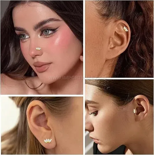 Modern Crown Cubic Zirconia Internally Threaded Stainless Steel Cartridge Studs