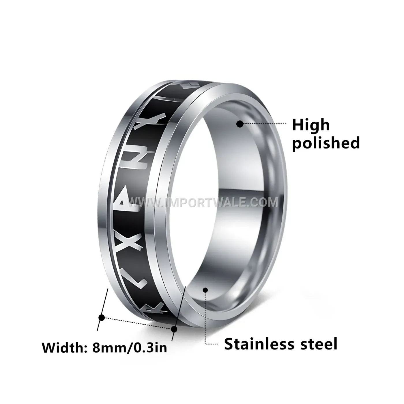 Viking Rune Inscribed Titanium Steel Men Ring