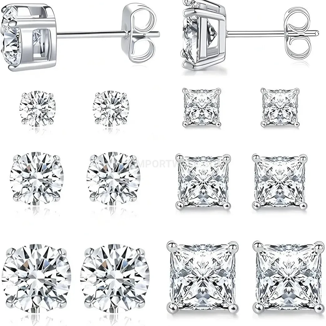Classic Titanium Steel Four-Prong Stud Earrings Set