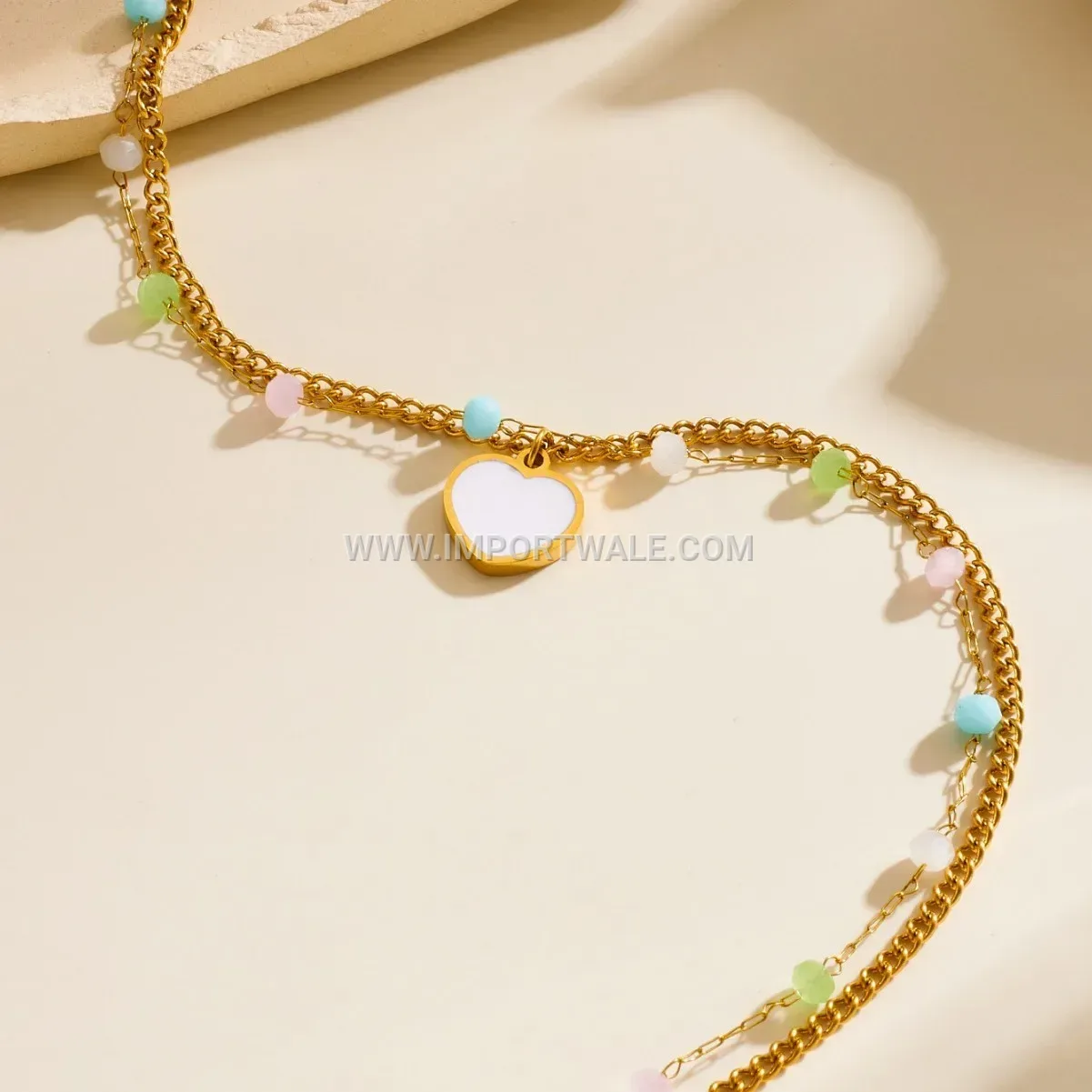 Gold Stainless Steel Heart Charm Chain Anklet