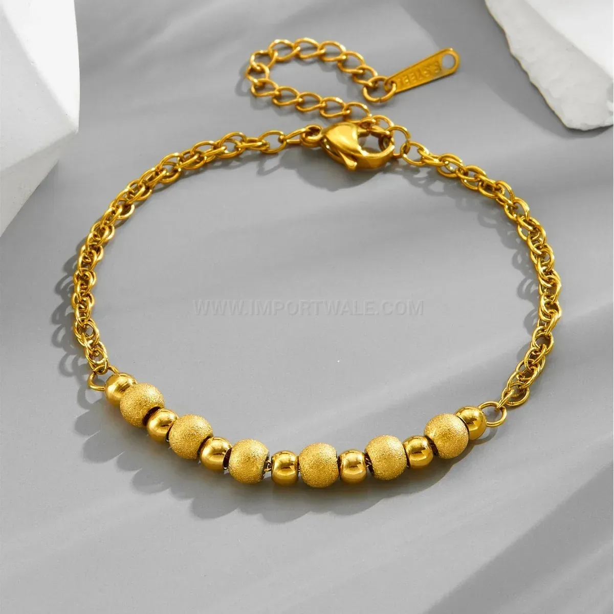 Elegant Gold Titanium Steel Frosted Bead Accent Bracelet