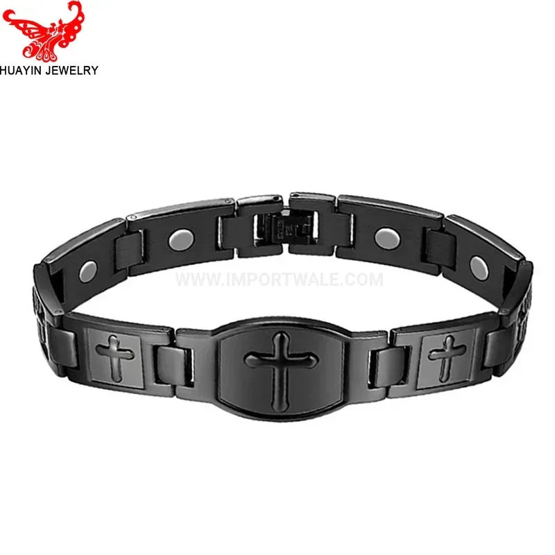Elegant Religious Cross Titanium Steel Magnetic Therapy Bracelet