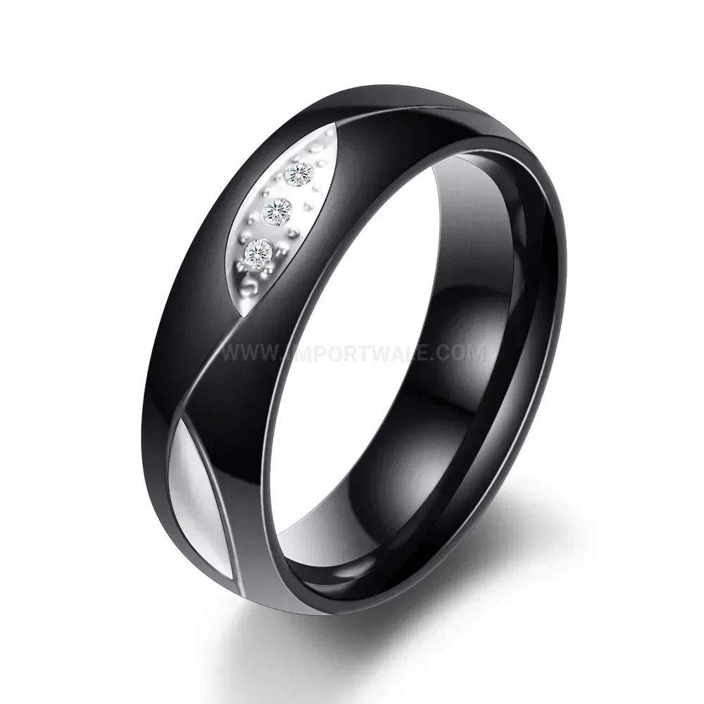 Delicate Leaf Motif Micro Pave Stainless Steel Ring