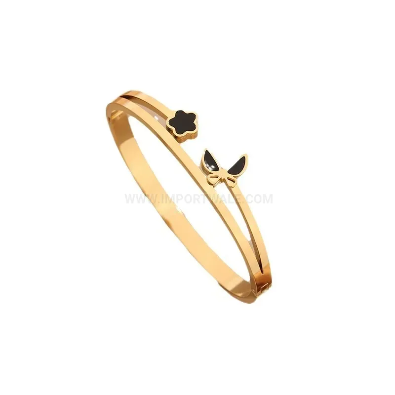 Floral Butterfly Motif Titanium Steel Bangle