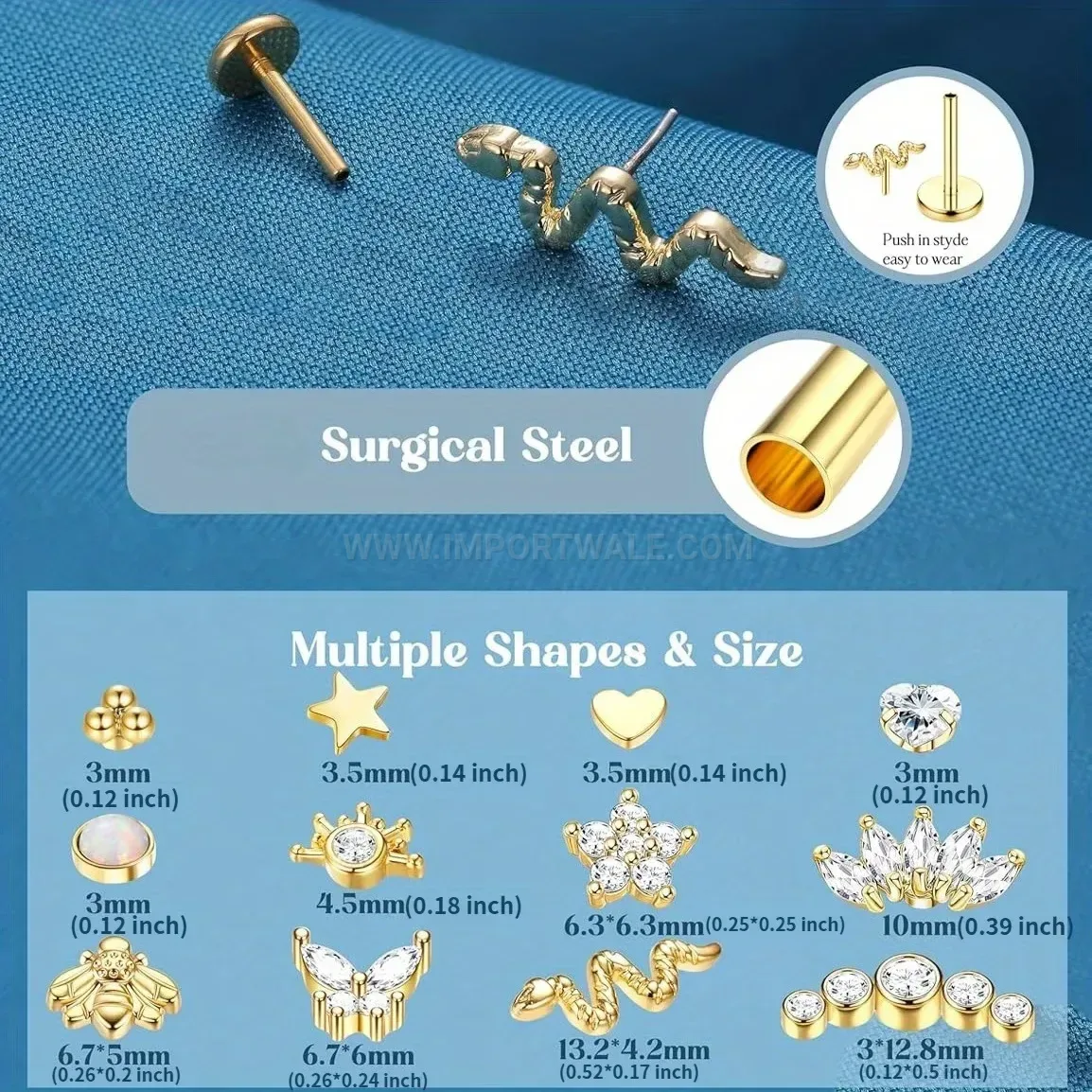Trendy Rhinestone Stainless Steel Piercing Stud Set