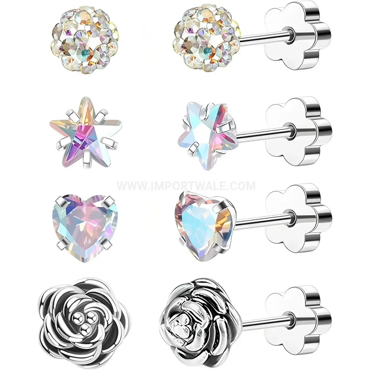 Fashion Dainty Floral Stainless Steel Flat Back Cartilage Piercing Stud Set