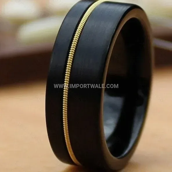 Matte Stainless Steel Band Ring with Off-Center Inlay