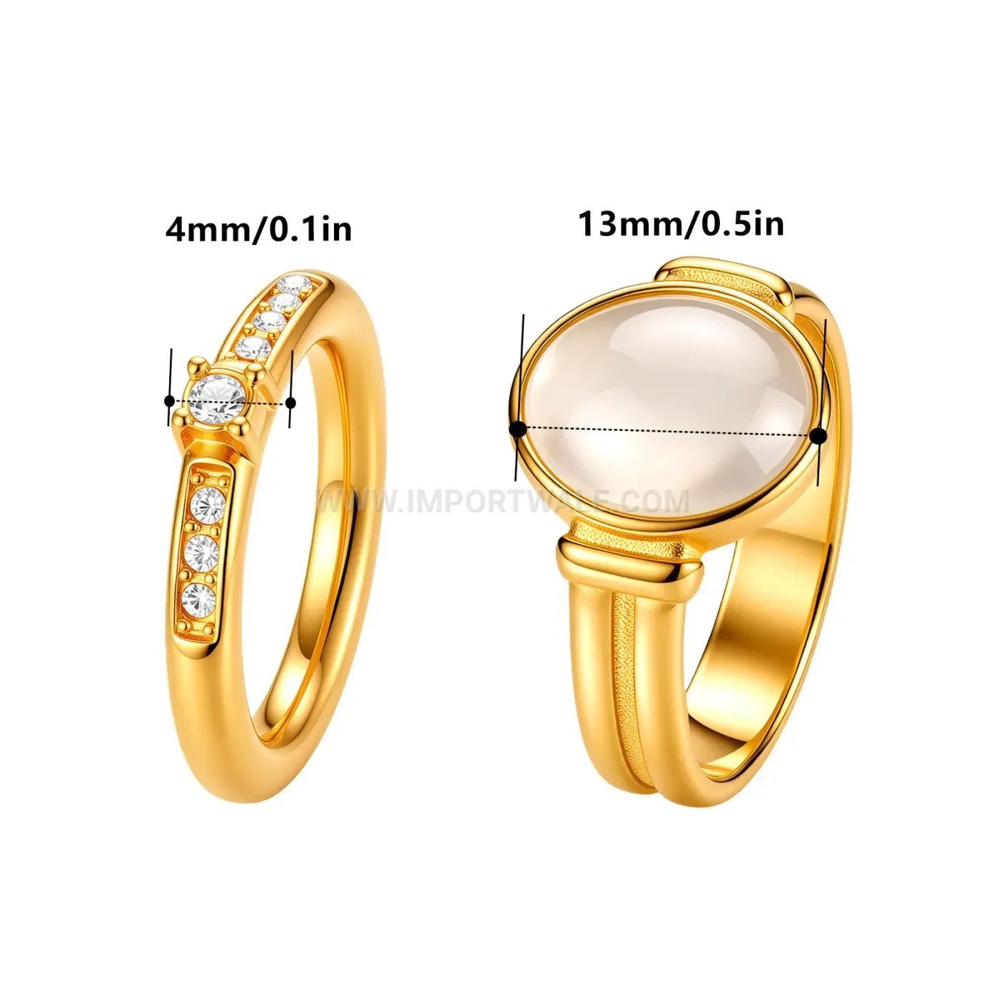 Stainless Steel Oval Mother of Pearl Vintage Style Ring Set