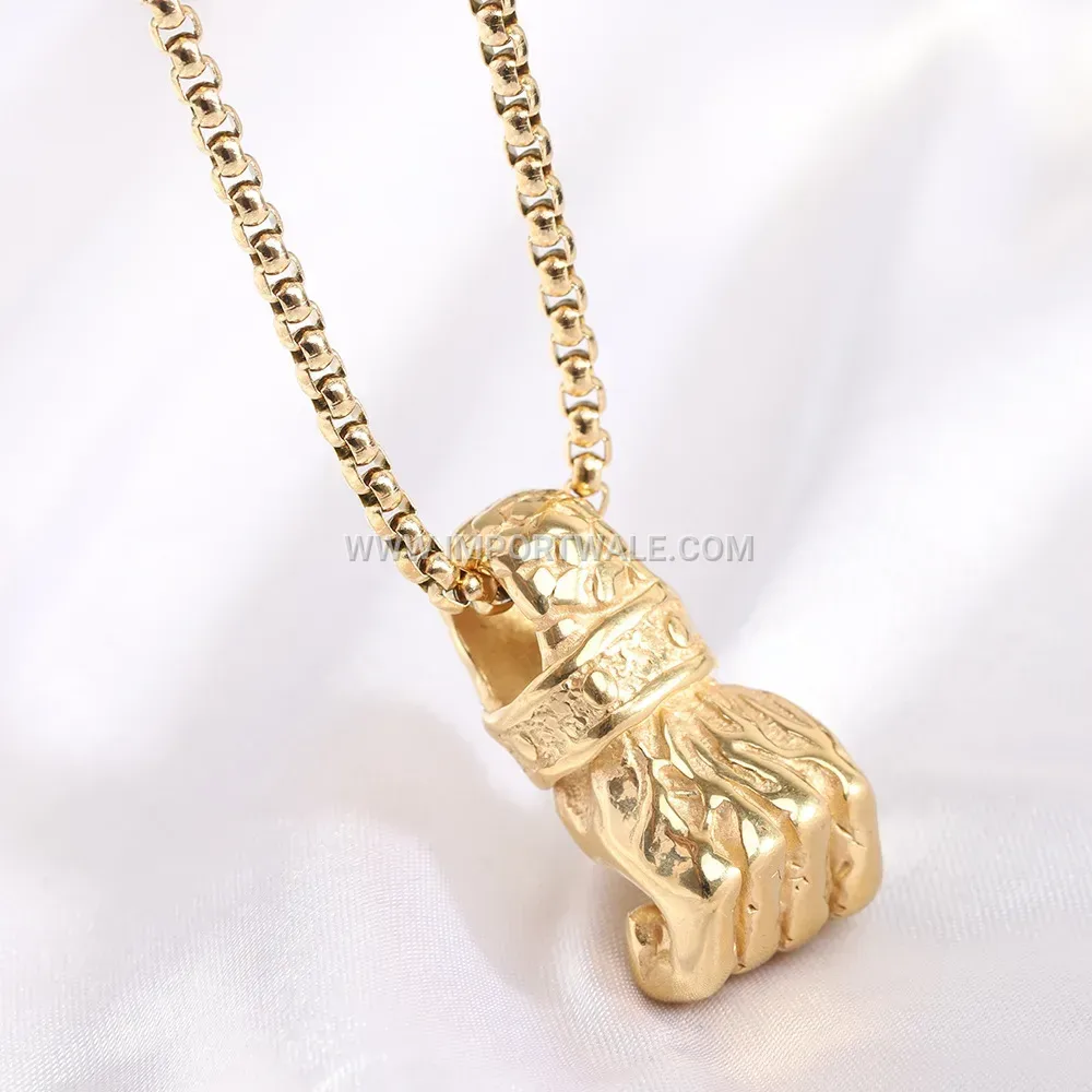 Vintage Style Stainless Steel Fist Pendant Statement Necklace