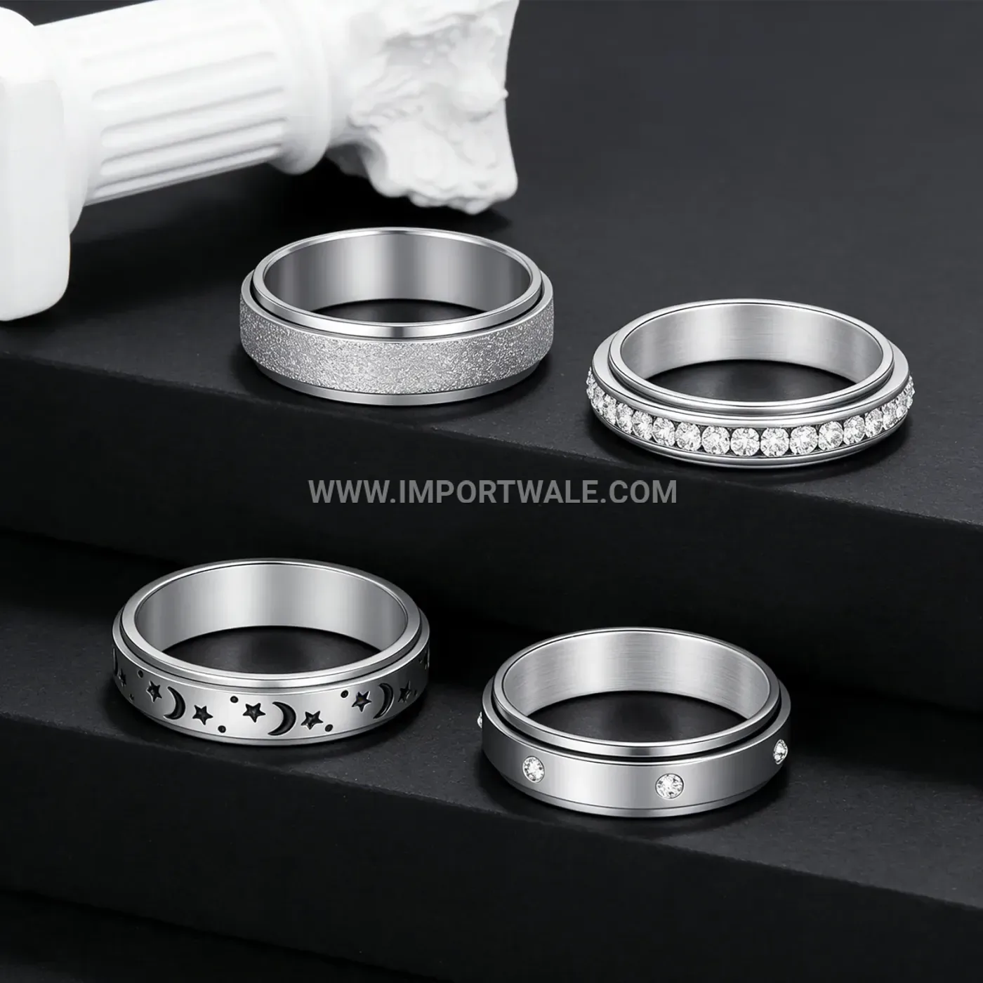 Celestial Stainless Steel Spinner Ring Set