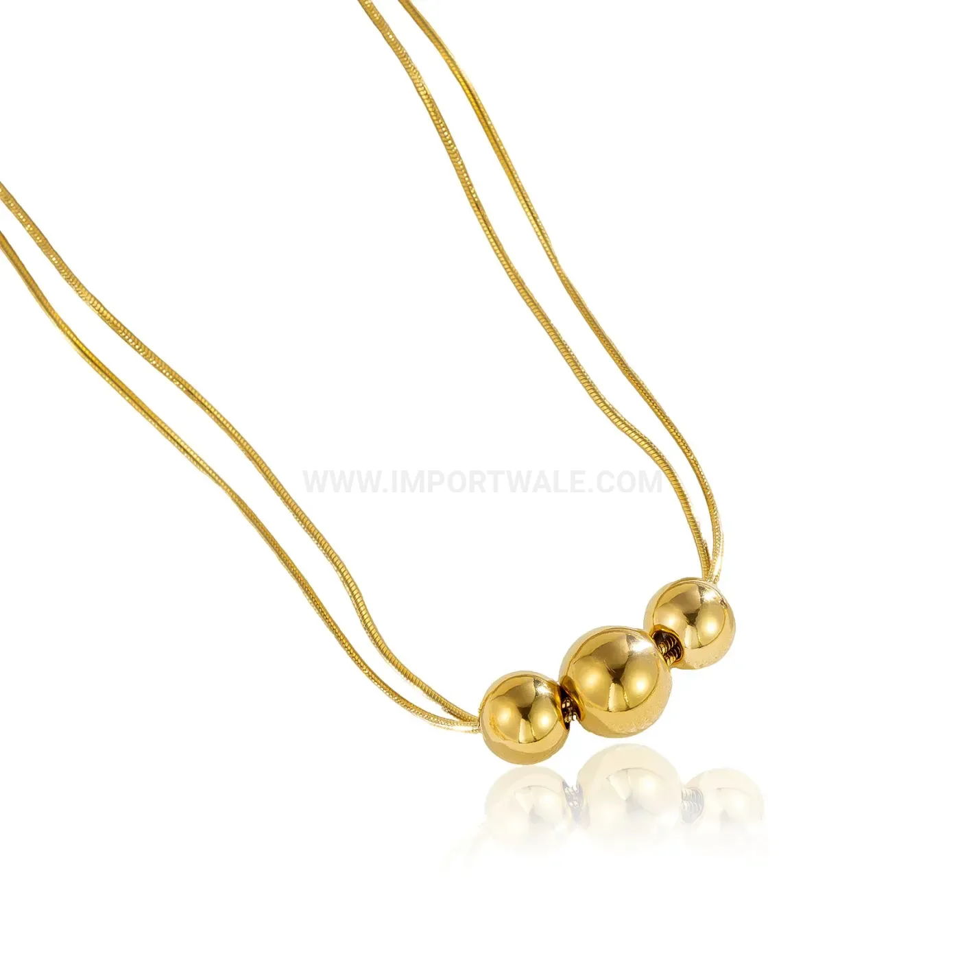 Bold Layered Stainless Steel Metallic Bead Accent Snake Chain Necklace