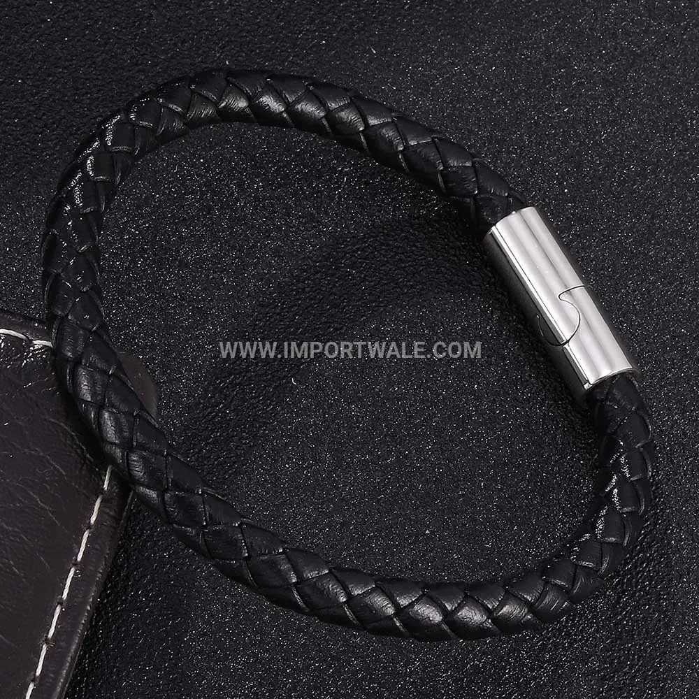Minimalist Woven Leather Band with Stainless Steel Clasp Accent