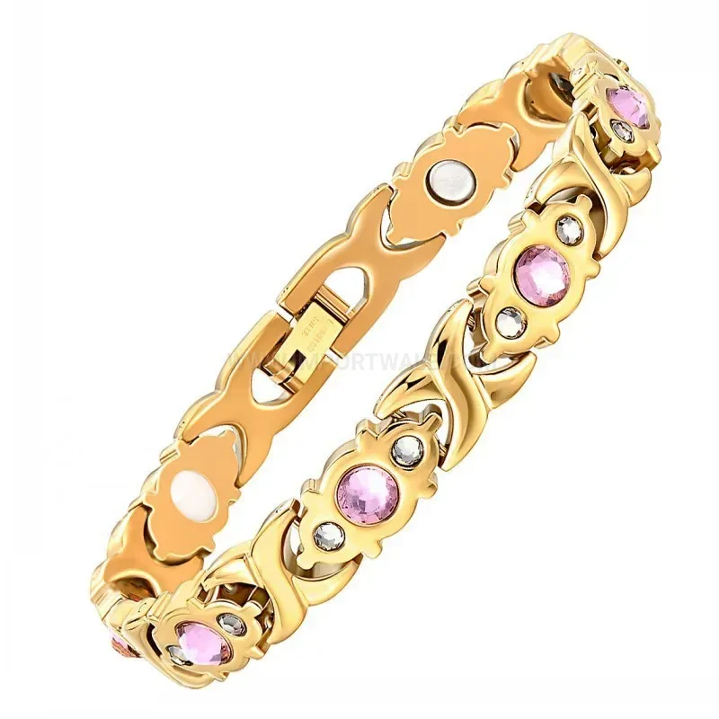 Stainless Steel Crystal Magnetic Accent Chain Bracelet