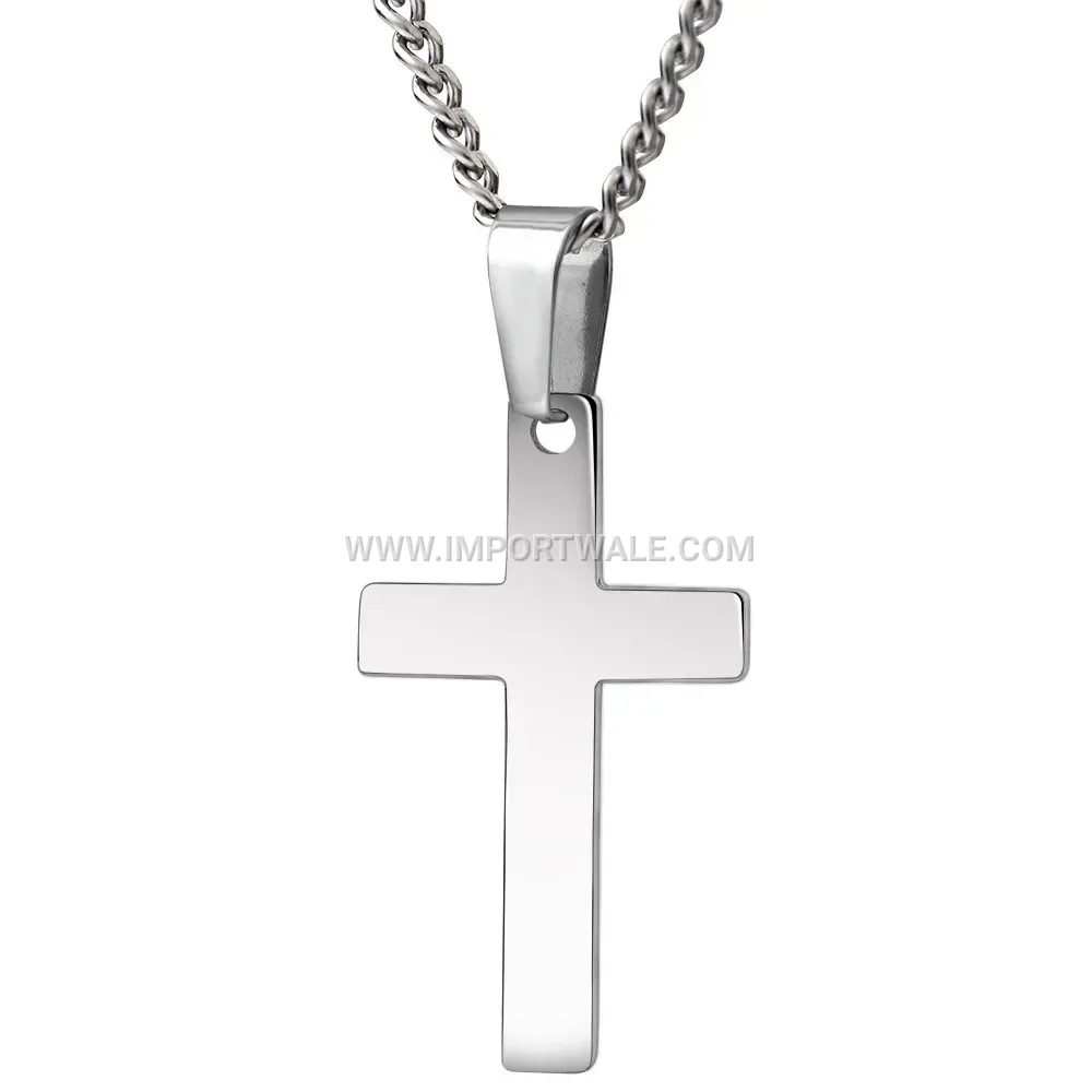 Minimalist Stainless Steel Tri-Tone Cross Pendant Chain Necklace