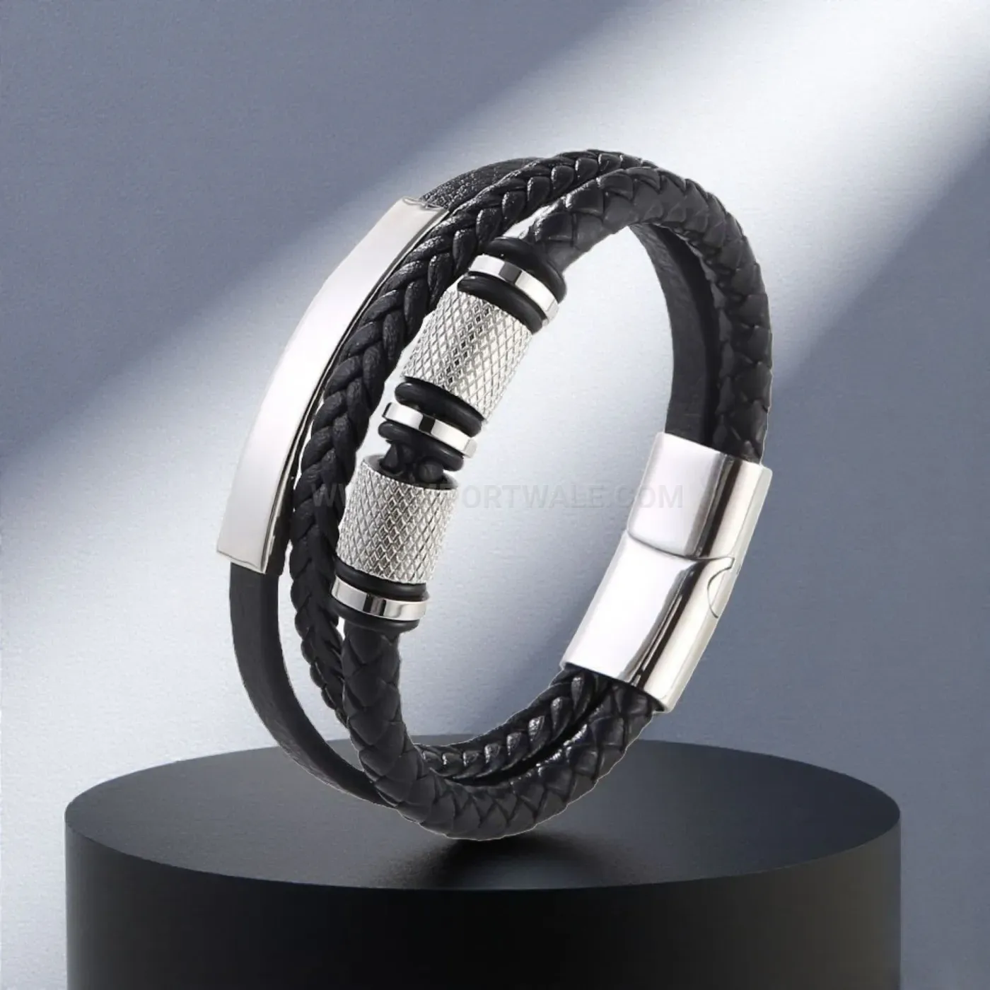 Multi Layer Braided Leather Stainless Steel Bracelet